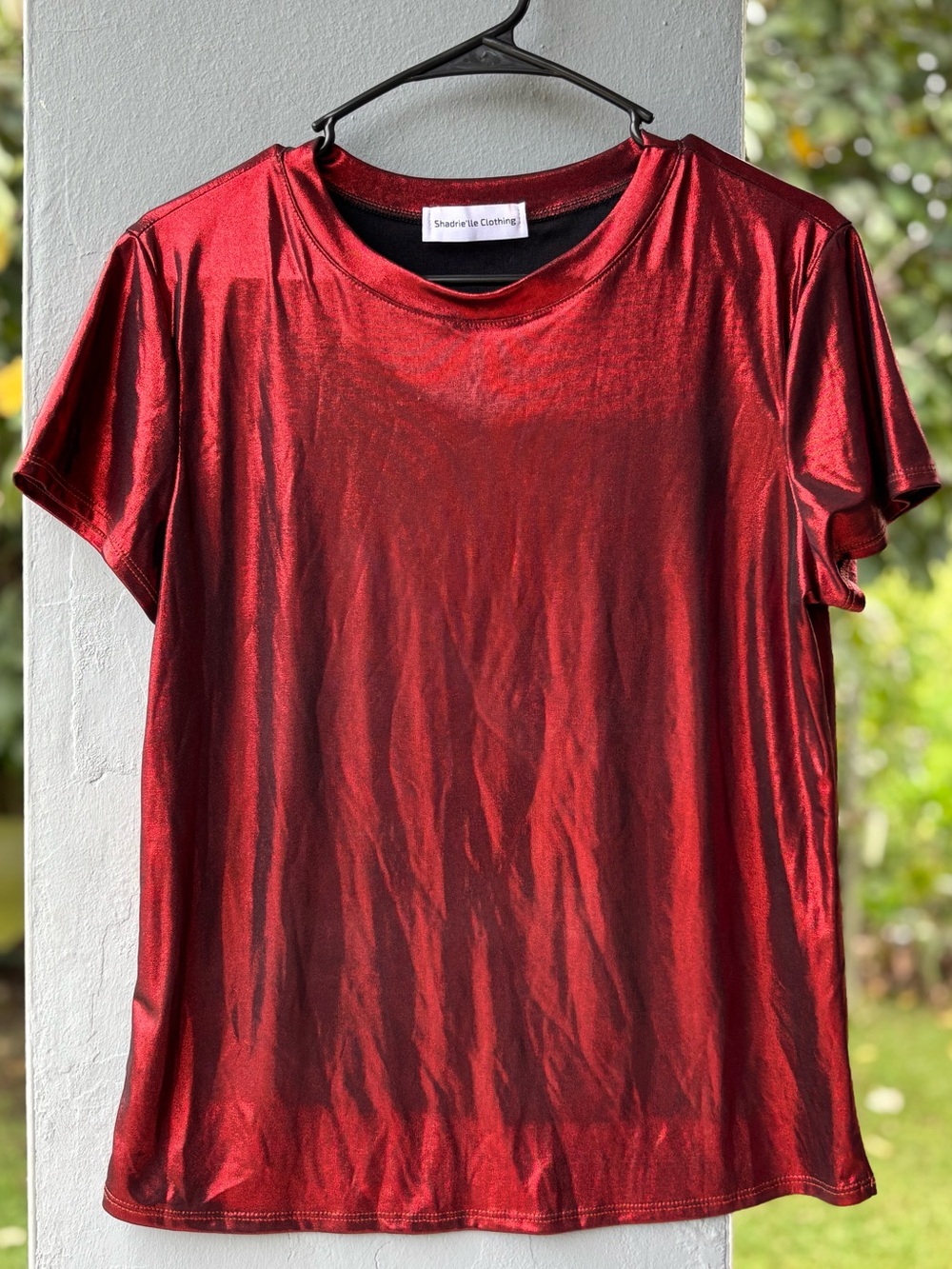 Red Metallic Tee - Women's Shiny Short Sleeve Top
